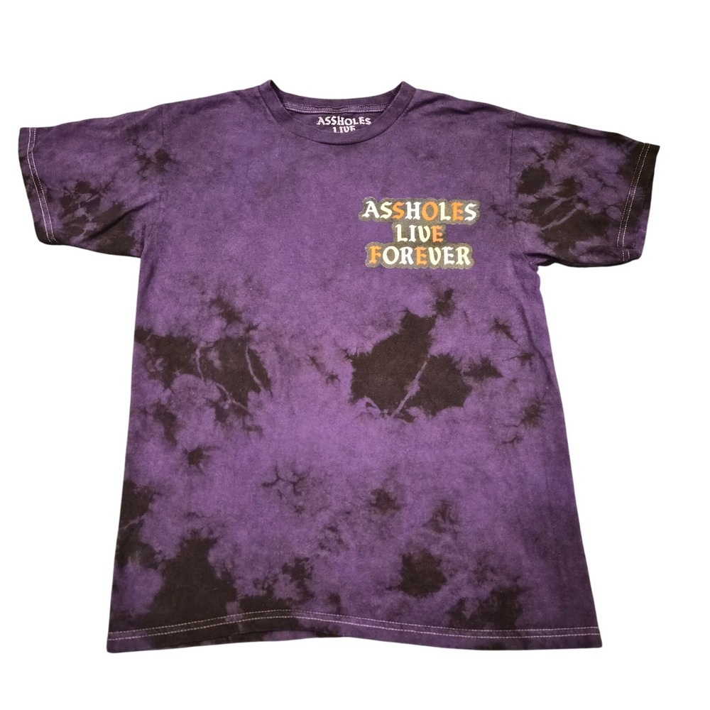 Assholes Live Forever Purple Tie Dye Sugar Skull Floral Graphic T-Shirt Small